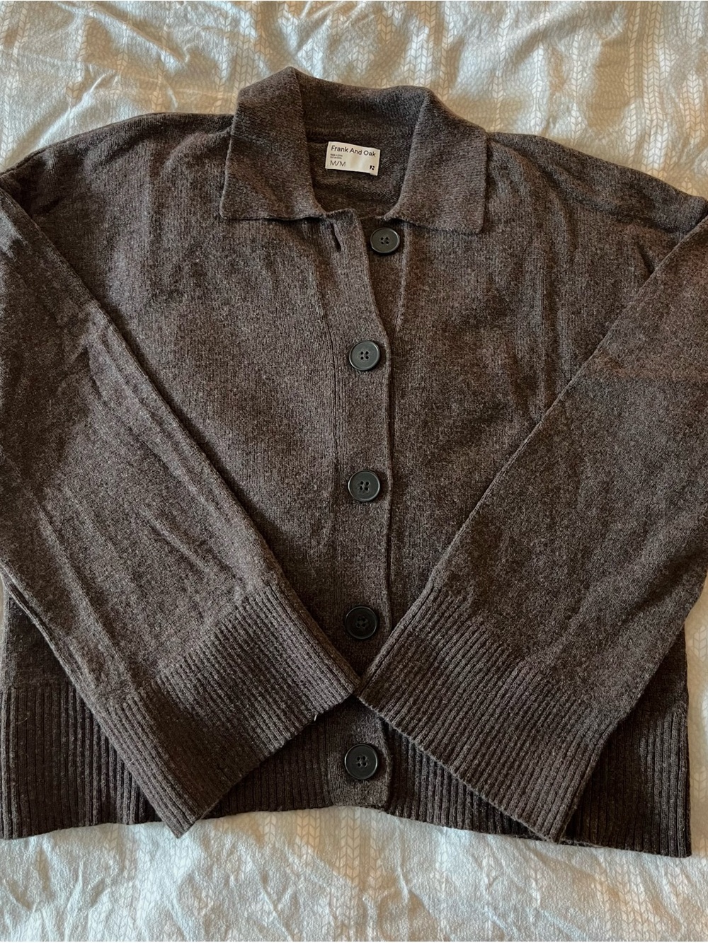 Frank and Oak Bell Sleeve Button Up Sweater in Brown